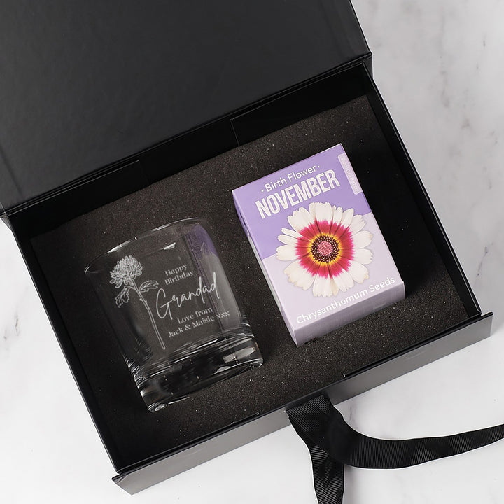 Birth Flower Seeds And Whiskey Tumbler Birthday Gift Set