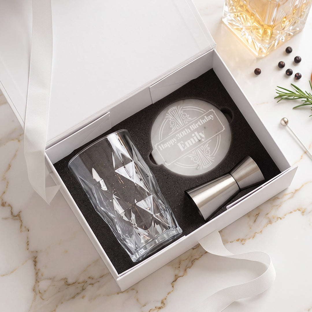Art Deco Highball cocktail mixer glass gift boxed set