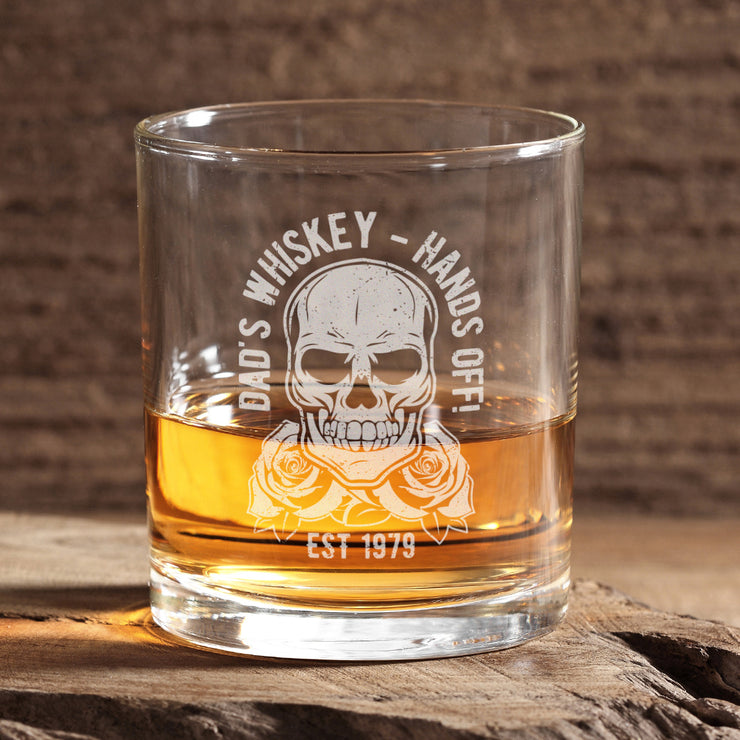 Personalised Skull and Roses Engraved Whiskey Glass