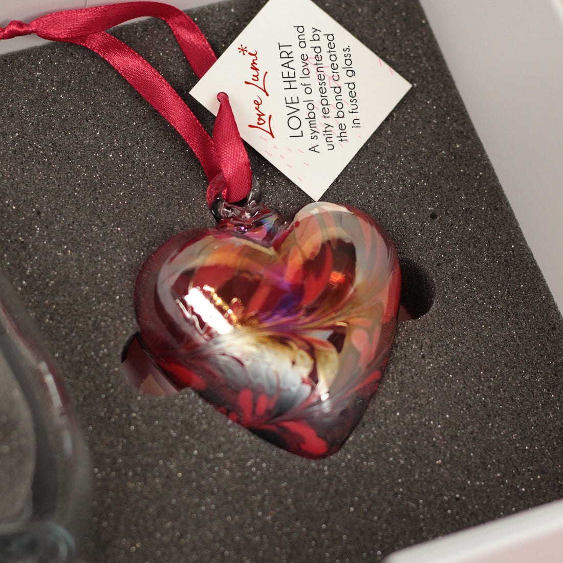 Bows and Hearts Stemless Glass with optional Red Glass Heart Gift Set