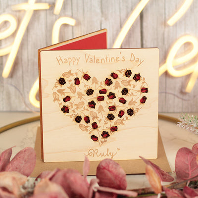 Floral Heart Valentine's Day Wooden Engraved Greetings Card-Love Lumi Ltd