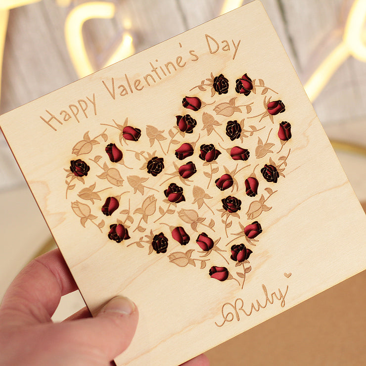 Floral Heart Valentine's Day Wooden Engraved Greetings Card-Love Lumi Ltd