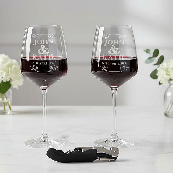 Pair of Vintage Frame Wedding Anniversary Stemmed Wine Glasses
