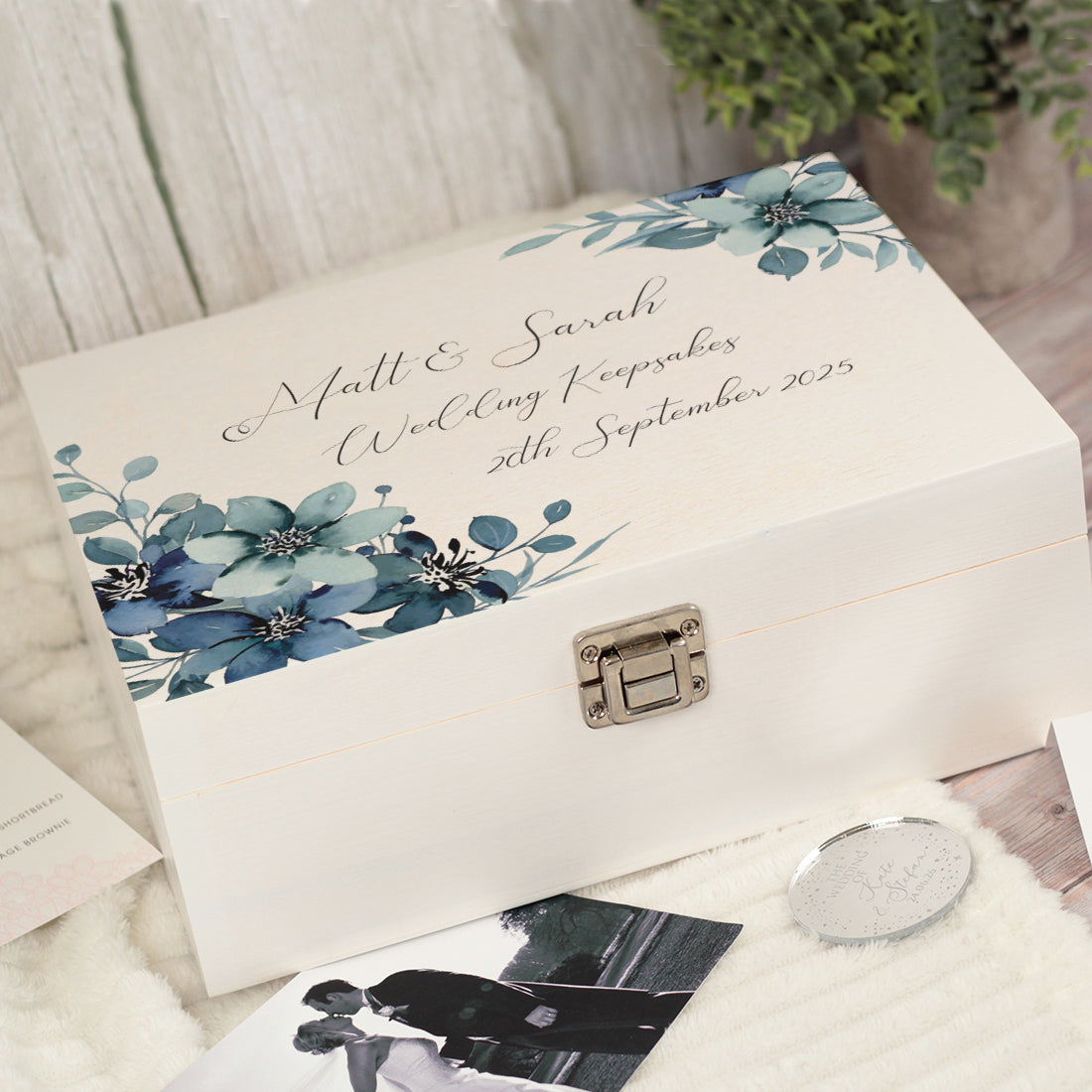 Watercolour Roses Wedding Memory Keepsake Box