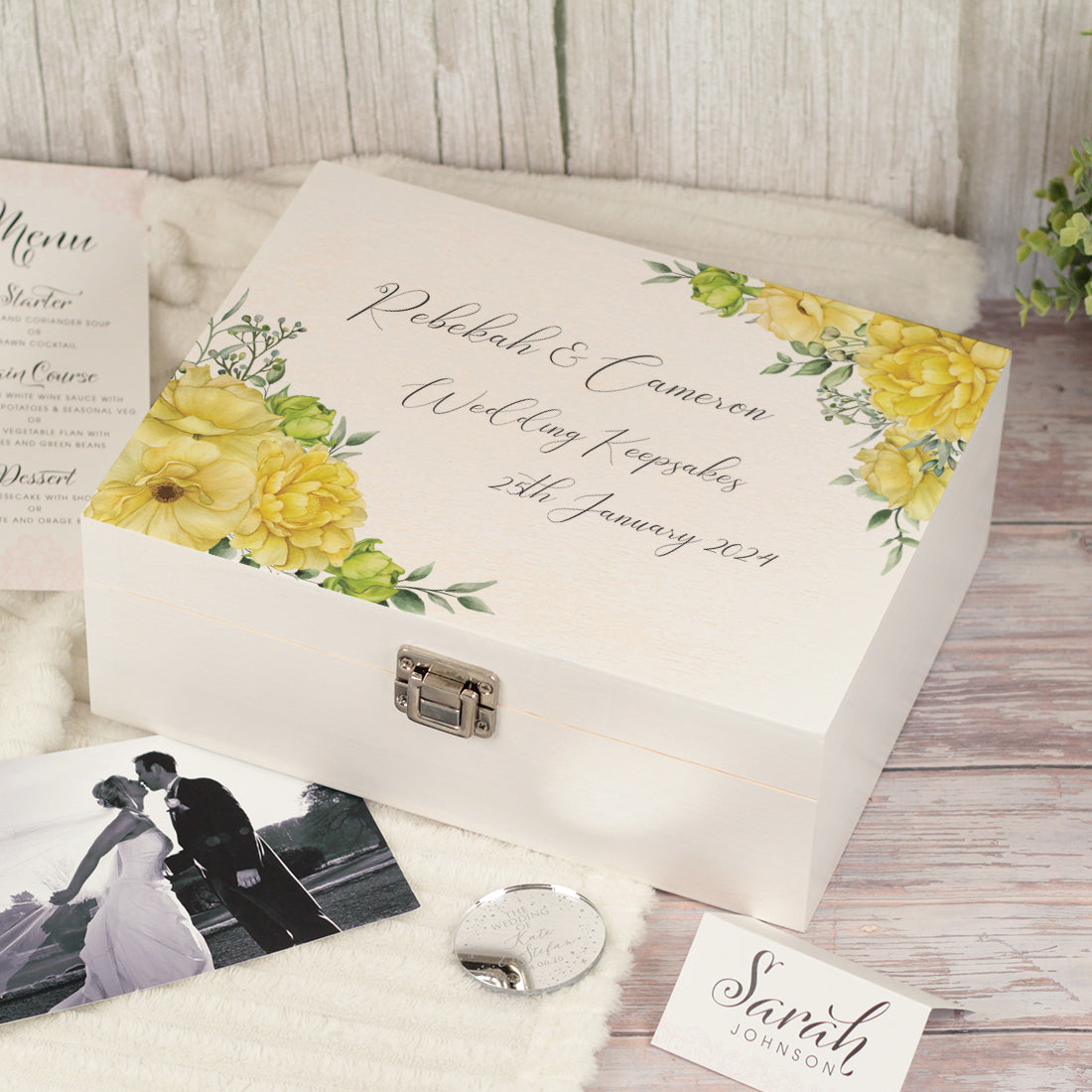 Watercolour Roses Wedding Memory Keepsake Box