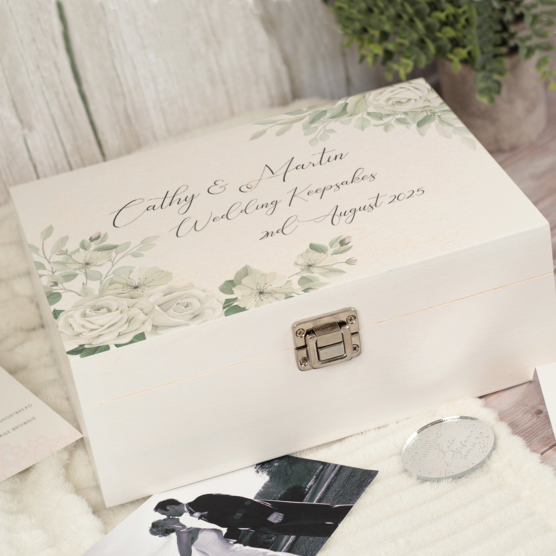Watercolour Roses Wedding Memory Keepsake Box