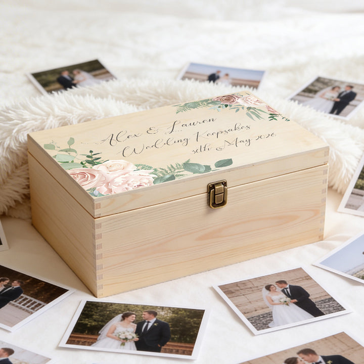 Wedding Watercolour Flowers Large Wooden Keepsake Box