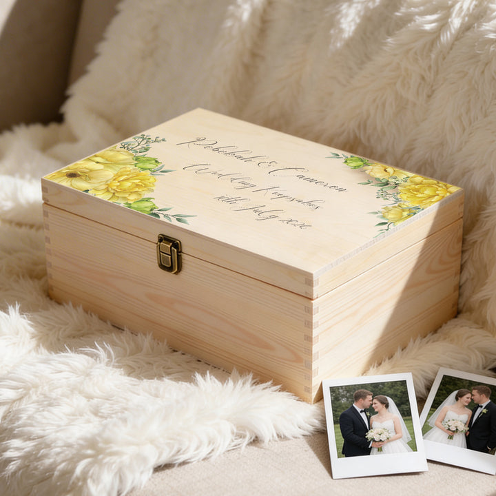 Wedding Watercolour Flowers Large Wooden Keepsake Box