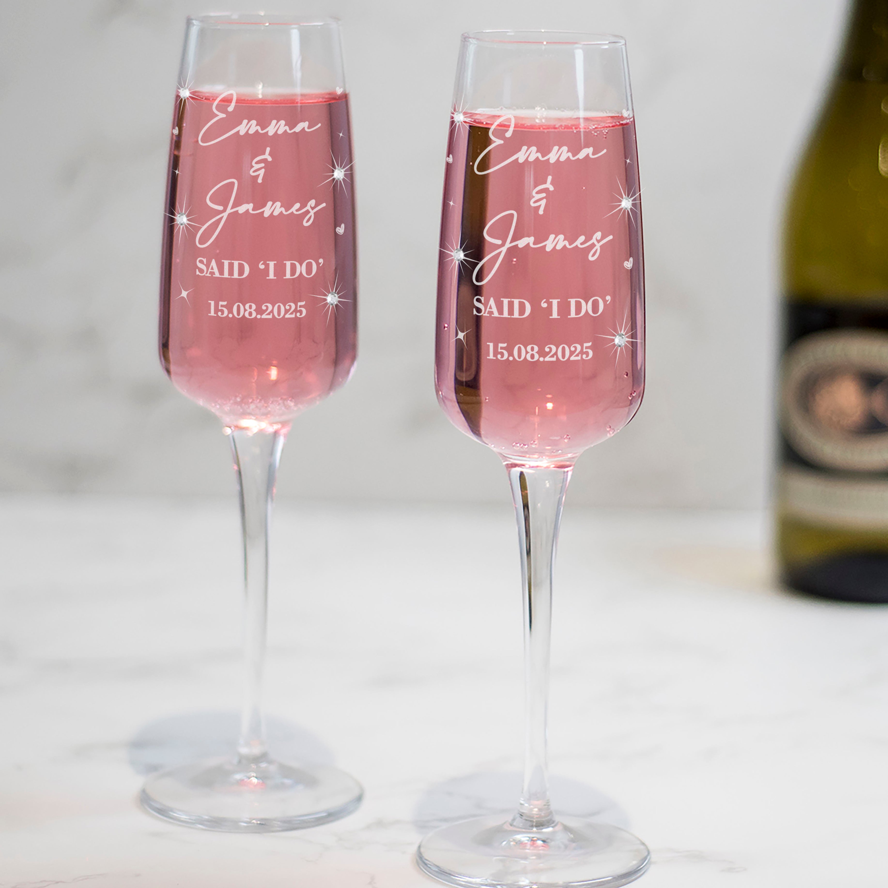 Pair of Wedding Diamante Embellished Glass Flutes