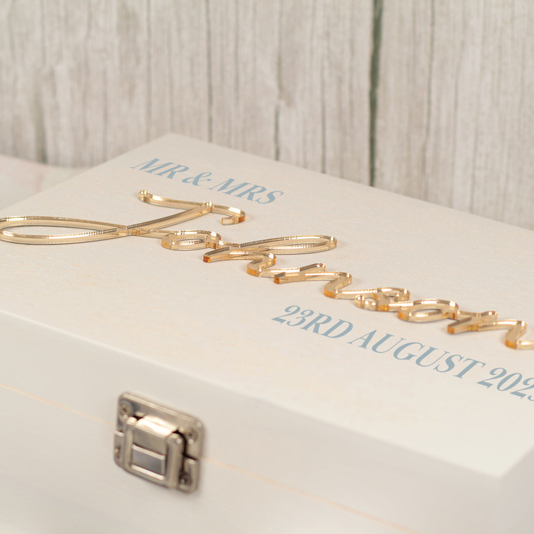 Whitewash Wooden Wedding Memory Keepsake Box with 3D mirror detail