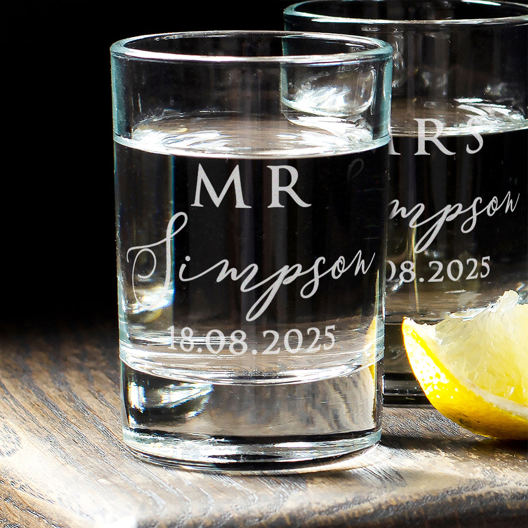 Pair of Married Names Wedding Gift Shot Glasses