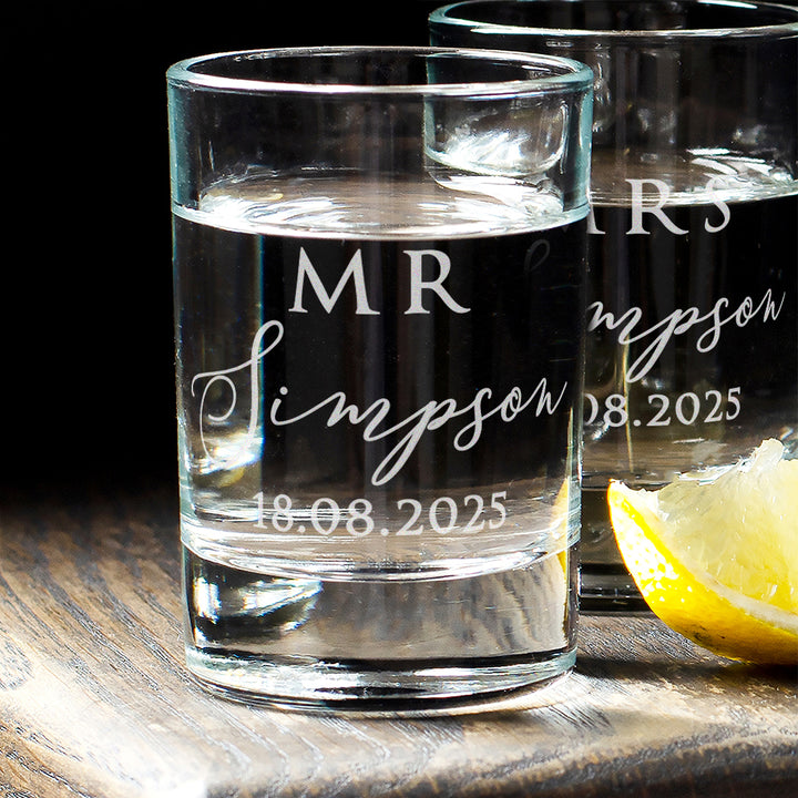 Pair of Married Names Wedding Gift Shot Glasses