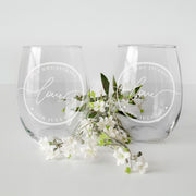 Personalised Wedding Mr & Mrs Classic Frame Pair of Engraved Stemless Glasses