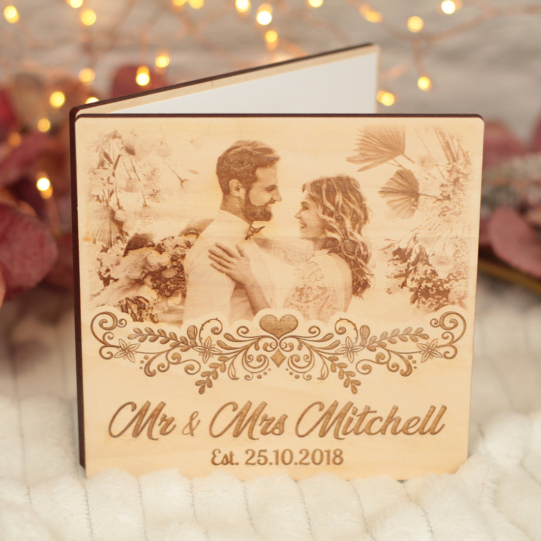 Wedding 5th Anniversary Photo Engraved Wooden Greetings Card-Love Lumi Ltd