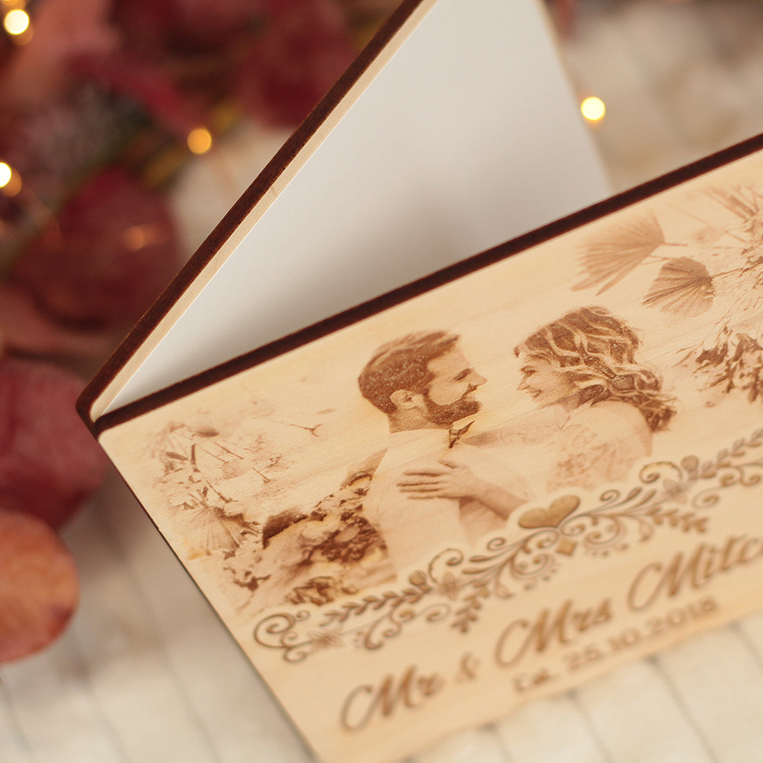 Wedding 5th Anniversary Photo Engraved Wooden Greetings Card-Love Lumi Ltd