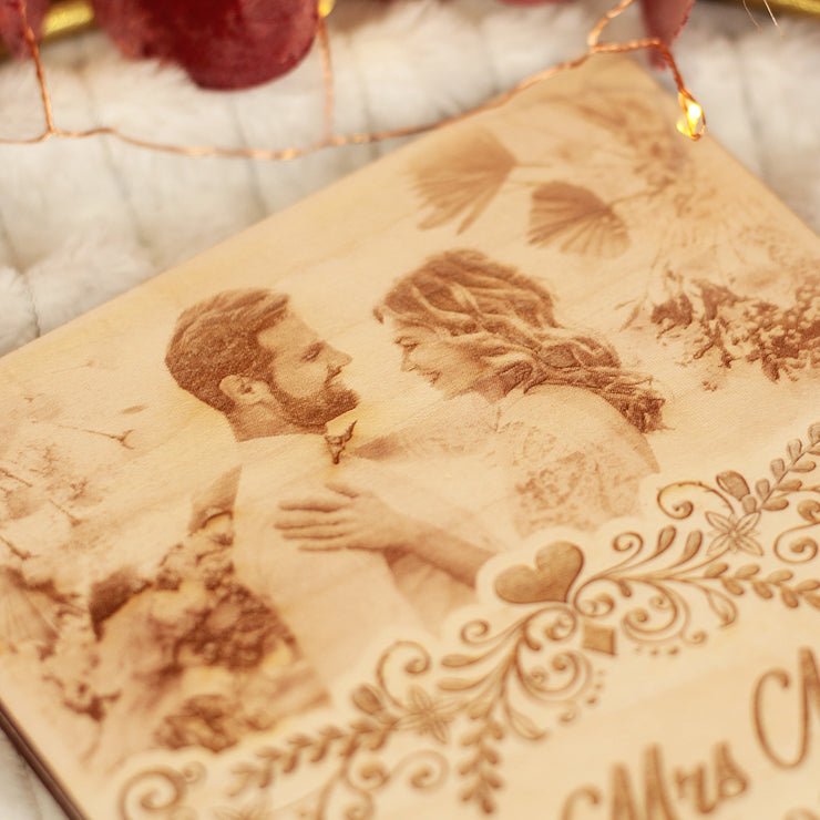 Wedding 5th Anniversary Photo Engraved Wooden Greetings Card