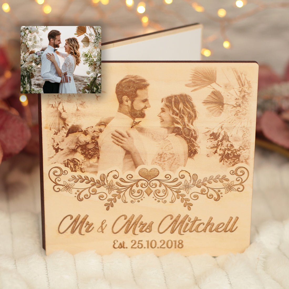 Wedding 5th Anniversary Photo Engraved Wooden Greetings Card-Love Lumi Ltd