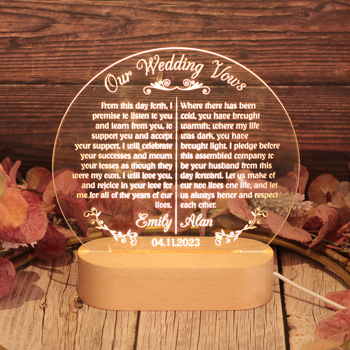 Personalised Wedding Vows Wooden Base Night Light Lamp | Anniversary Gift-Love Lumi Ltd