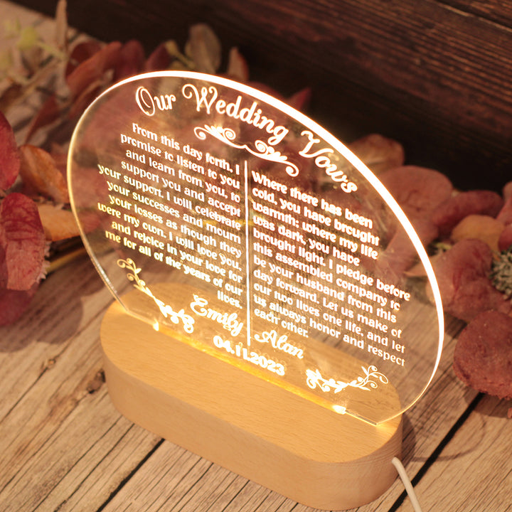Personalised Wedding Vows Wooden Base Night Light Lamp | Anniversary Gift-Love Lumi Ltd