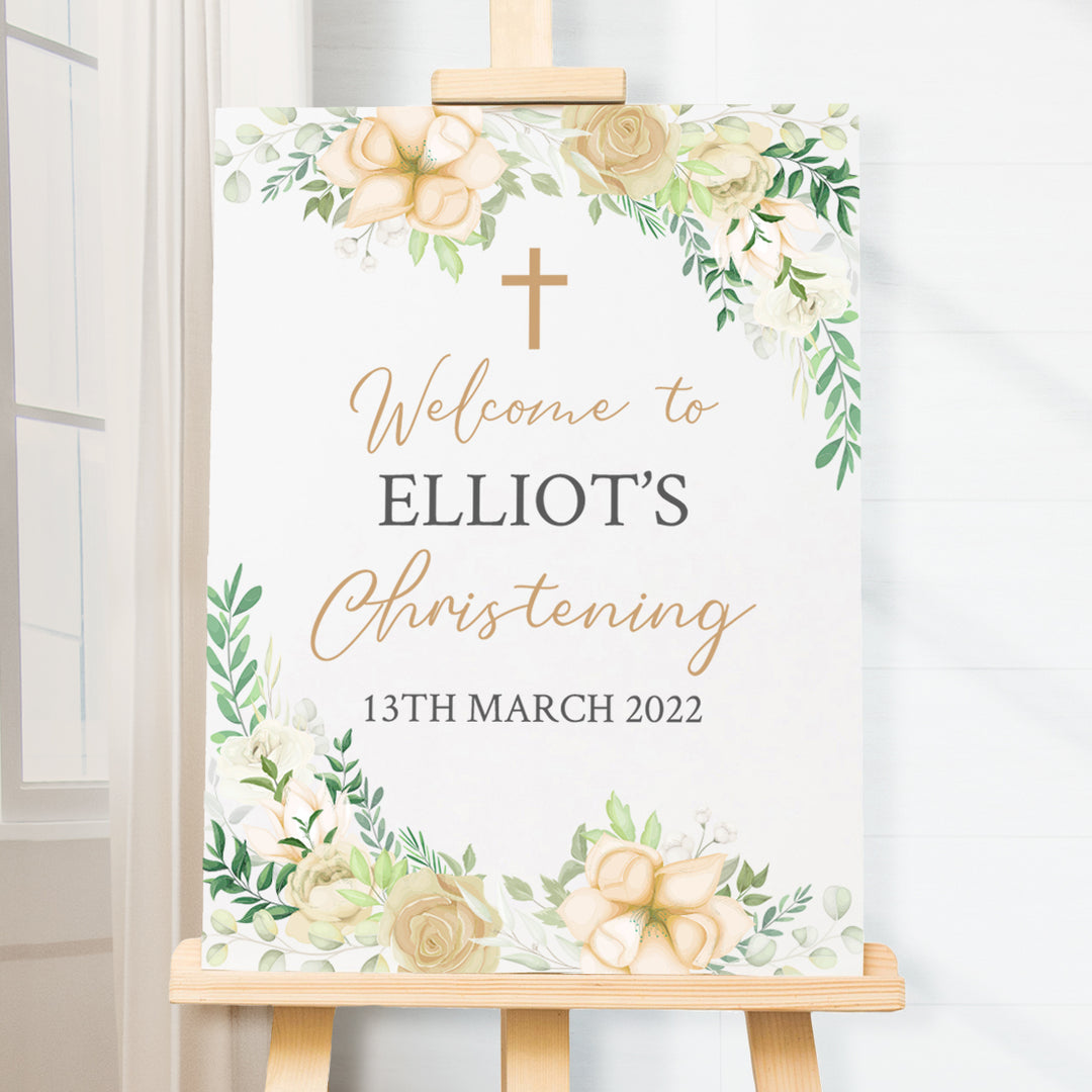 Floral Christening Event Party Acrylic Welcome Board Sign