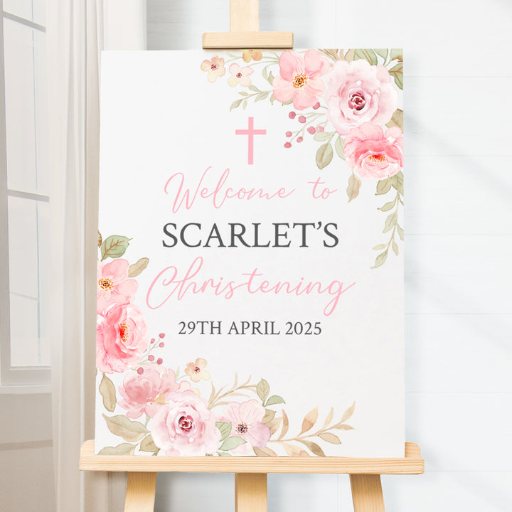 Floral Christening Event Party Acrylic Welcome Board Sign