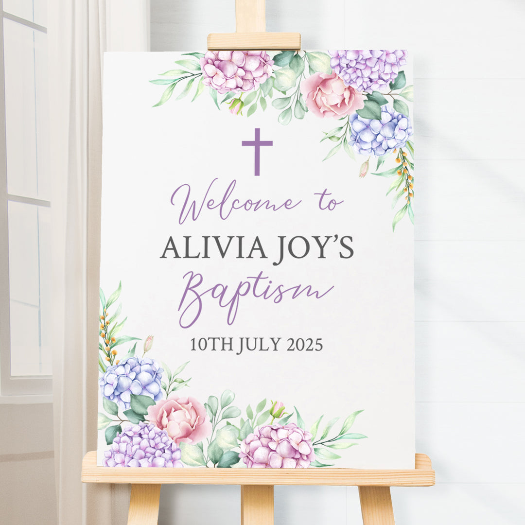 Floral Christening Event Party Acrylic Welcome Board Sign