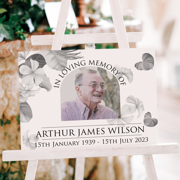 Monochrome Photo Printed Celebration of Life Funeral Memorial Welcome Sign