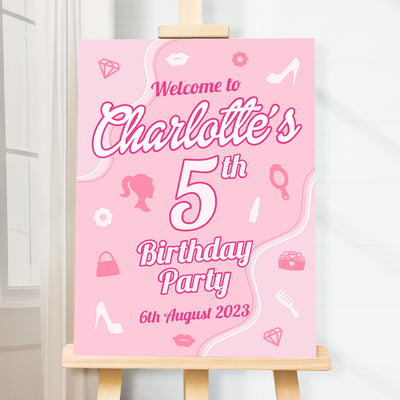 Personalised Pink Retro Dolly Birthday Party Acrylic Welcome Board Sign-Love Lumi Ltd