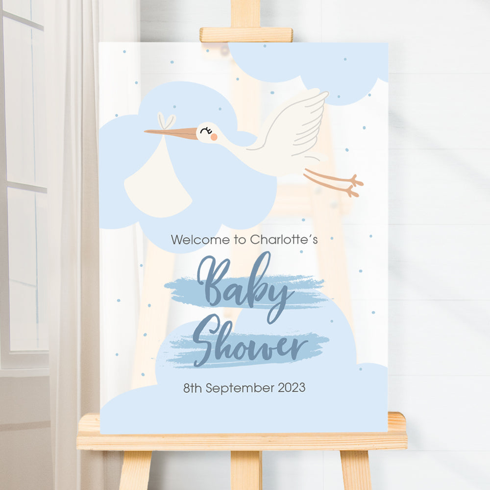 Stork Baby Shower Acrylic Welcome Board Sign-Love Lumi Ltd