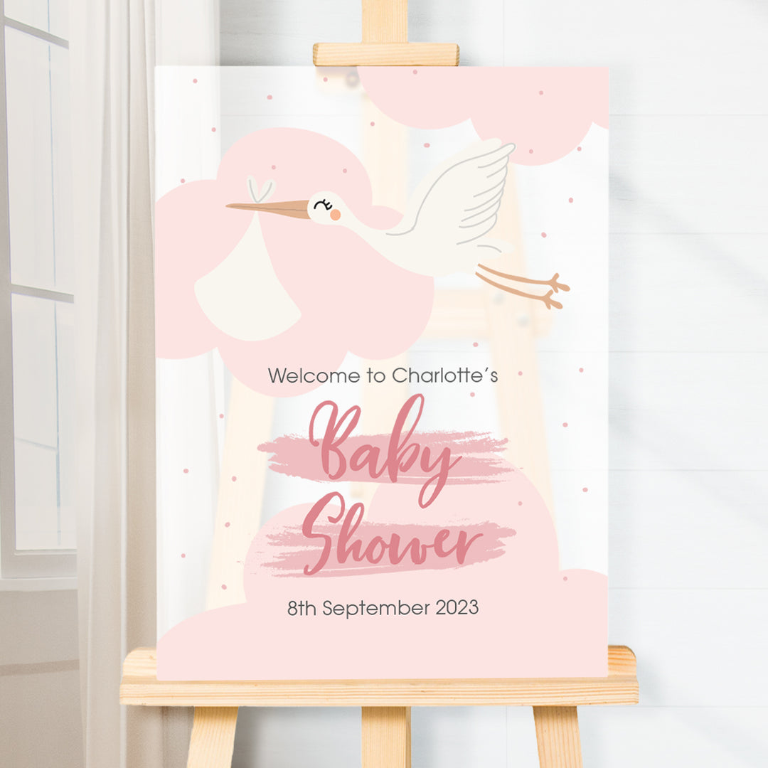 Stork Baby Shower Acrylic Welcome Board Sign-Love Lumi Ltd