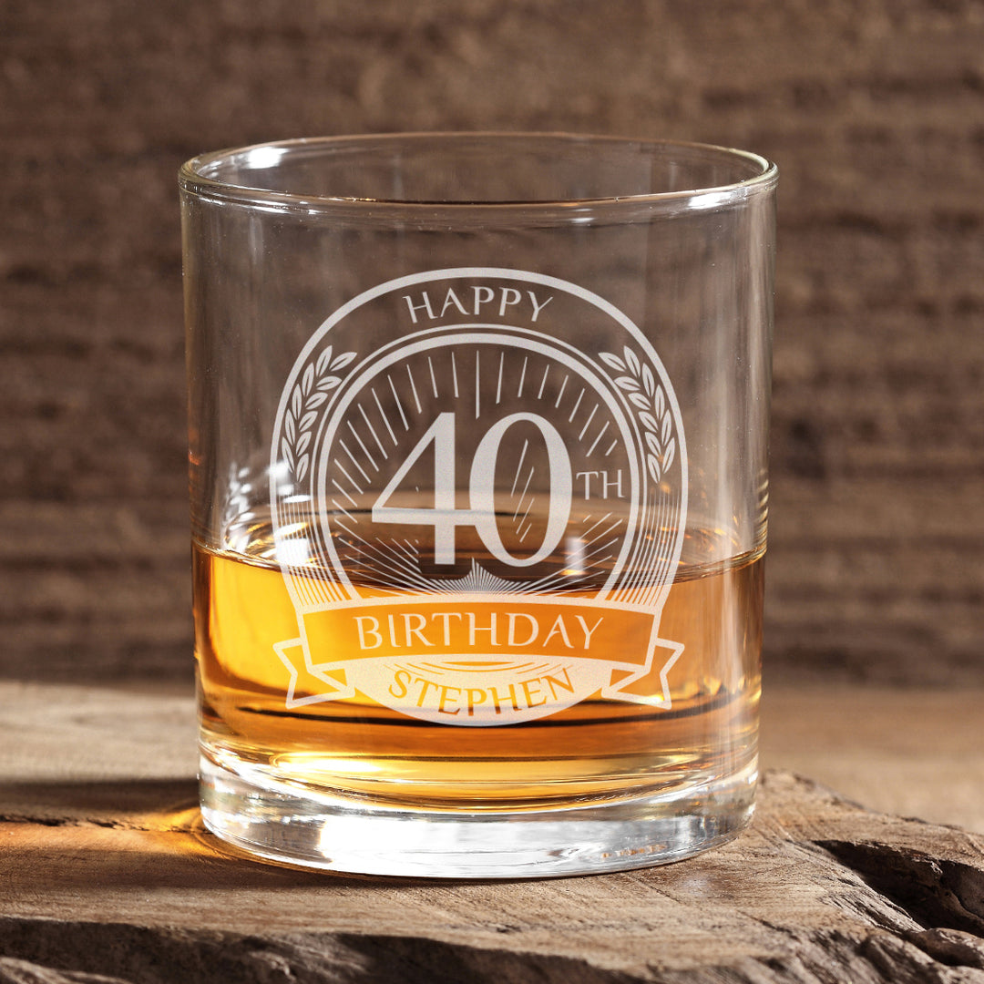 Happy Birthday 40th Engraved tumbler Glass