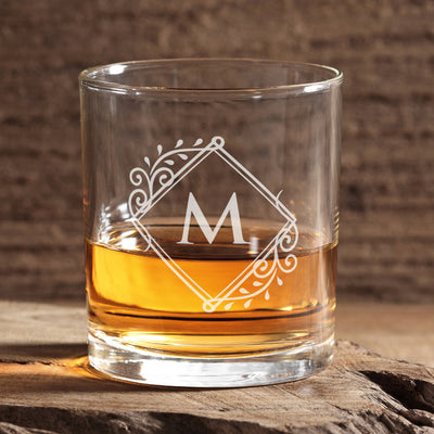 Personalised Ornate Frame Initial Engraved Whiskey Glass