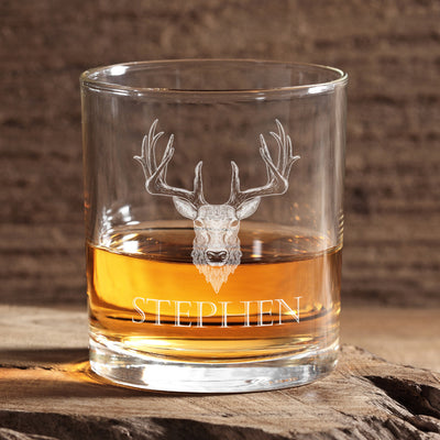 Personalised Stag Engraved Whiskey Glass-Love Lumi Ltd