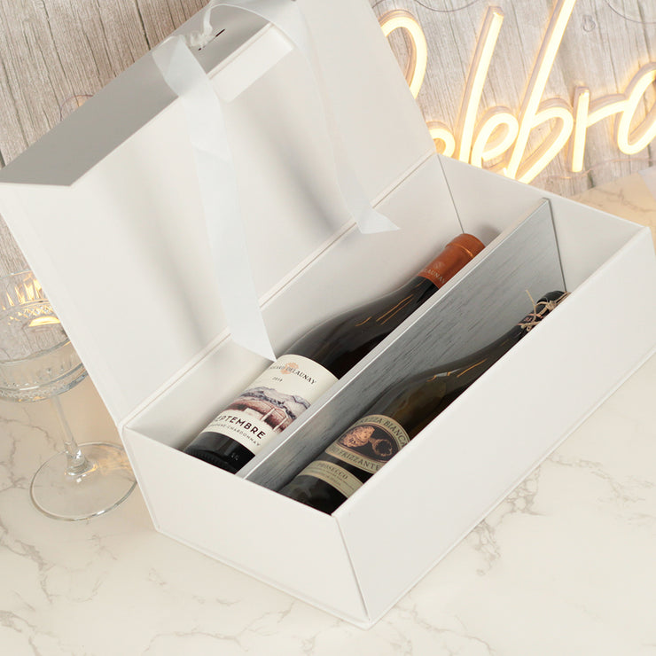 Blush Flowers Wedding White Recycled Bottle Box and Matching Glasses Gift Set-Love Lumi Ltd