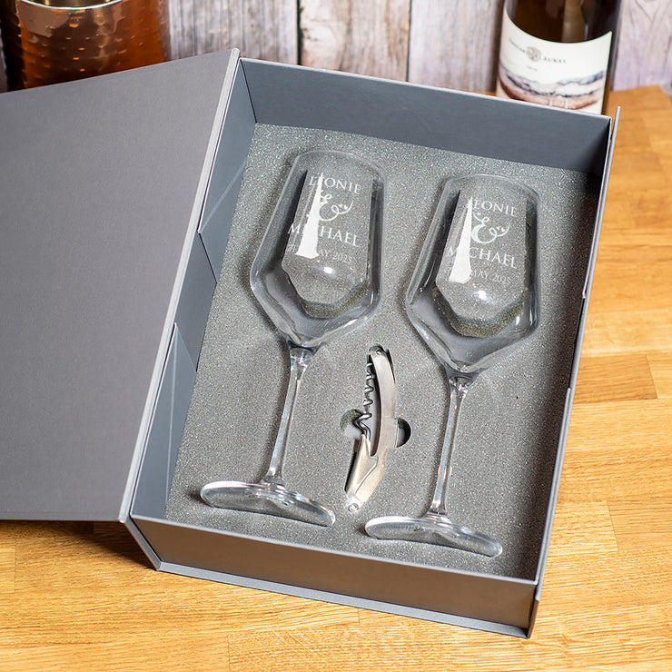 Personalised Love Heart Names Pair of Stemmed 365ml Wine Glasses-Love Lumi Ltd
