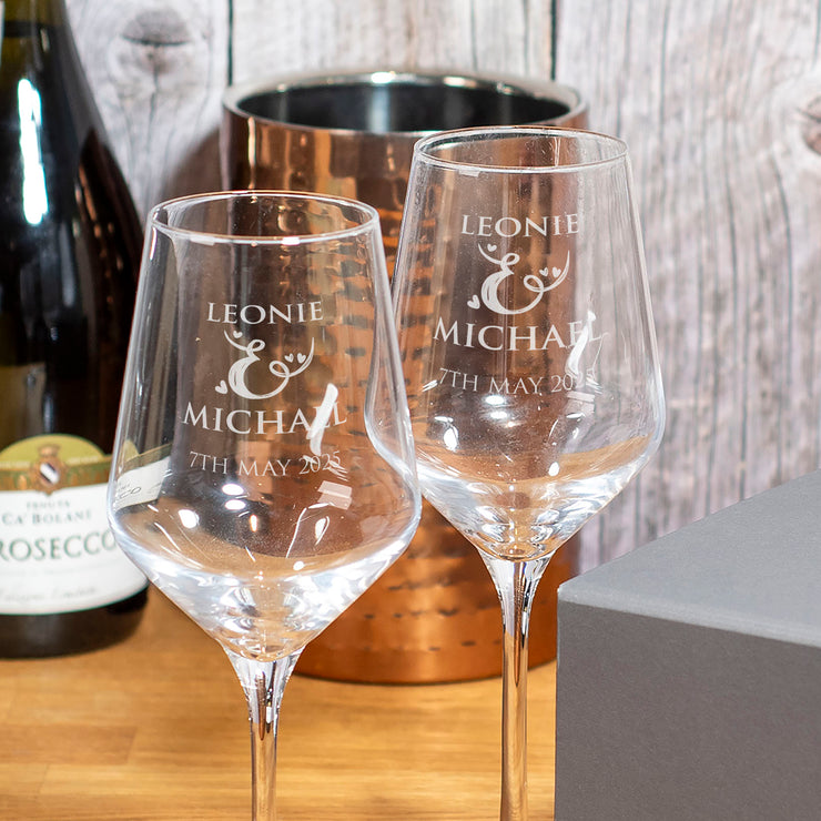Personalised Love Heart Names Pair of Stemmed 365ml Wine Glasses-Love Lumi Ltd