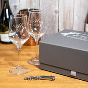 Mr And Mrs Love Heart Pair Of Stemmed Wine Glasses-Love Lumi Ltd