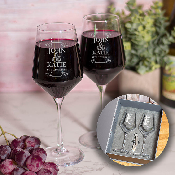 Vintage Frame Couples Gift Pair of Stemmed Wine Glasses-Love Lumi Ltd