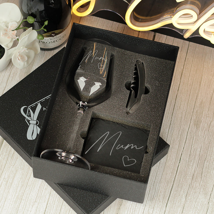 Mother's Day Mum Script Name and Heart Stemmed Wine Glass