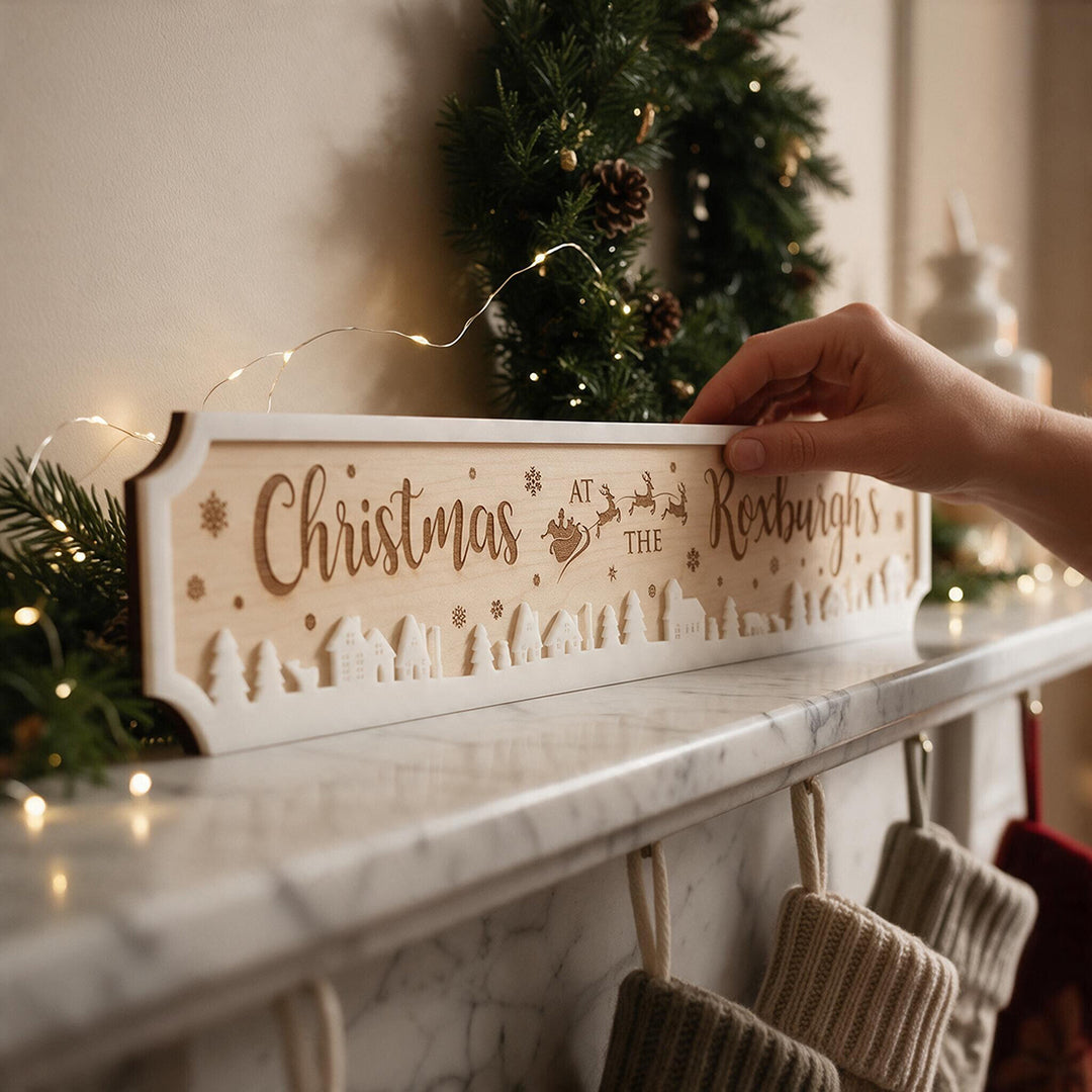 Winter Village Wood &amp; Acrylic Christmas Street Sign Decoration