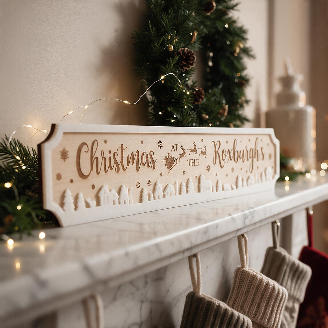 Winter Village Wood &amp; Acrylic Christmas Street Sign Decoration