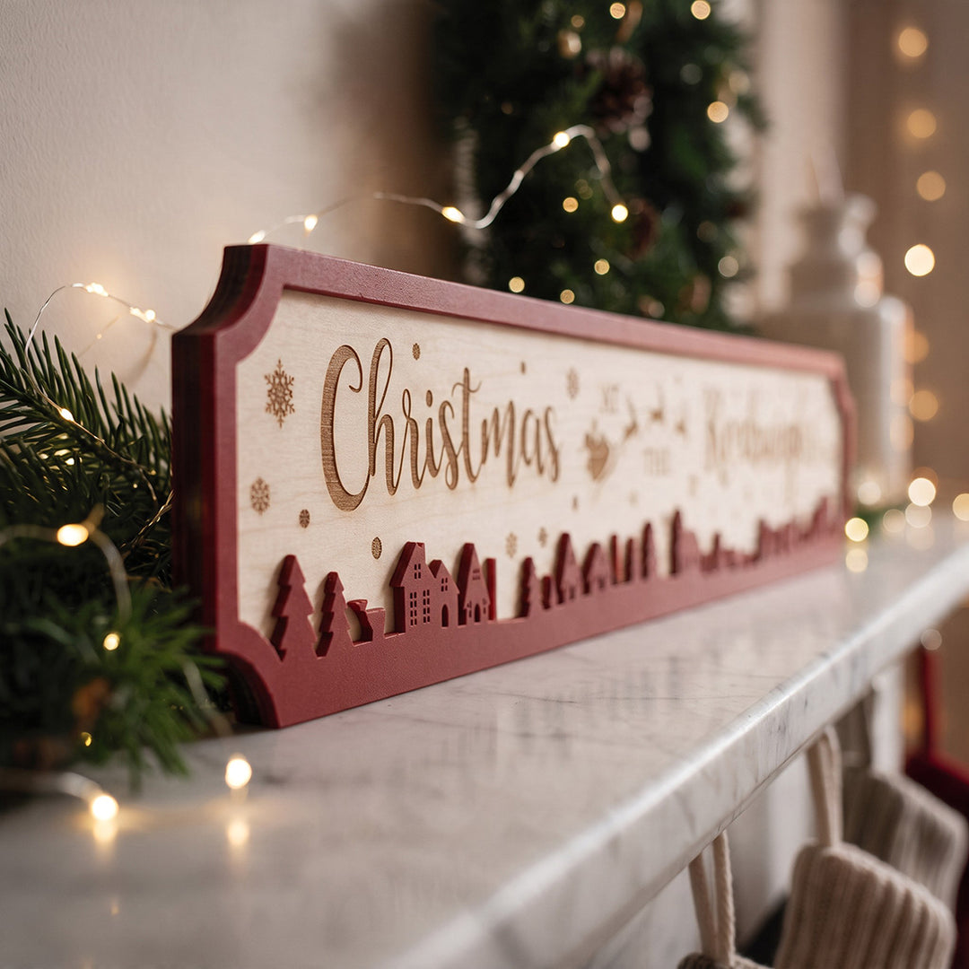 Winter Village Wood &amp; Acrylic Christmas Street Sign Decoration