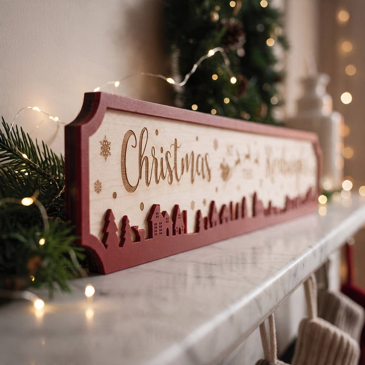 Winter Village Wood &amp; Acrylic Christmas Street Sign Decoration