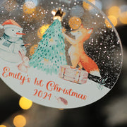 Baby's 1st Christmas Winter Animals 3D Glitter Acrylic Decoration