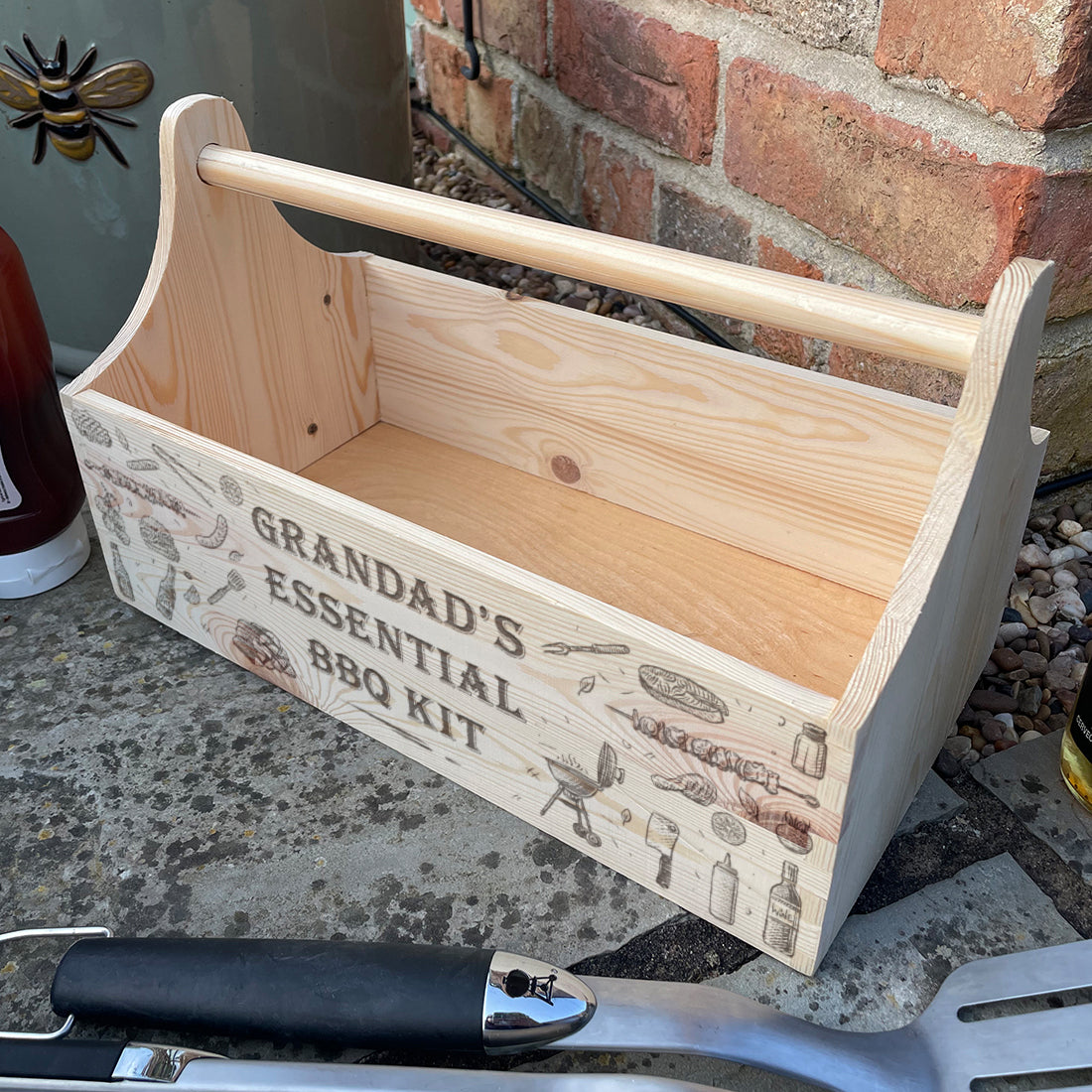 Engraved BBQ Barbecue Father's Day Birthday Treat Hamper Gift Caddy with Handle-Love Lumi Ltd