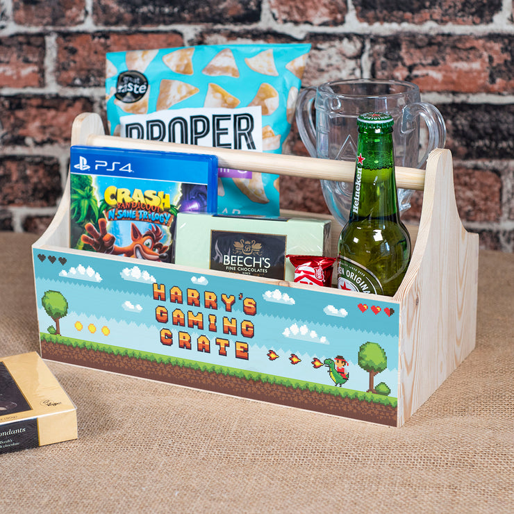Retro Pixel Gaming Father's Day Birthday Treat Hamper Gift Caddy with Handle-Love Lumi Ltd