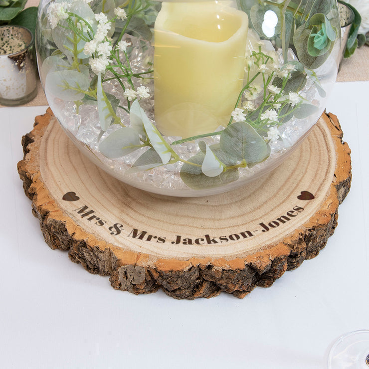 Large Married Names and Love Hearts Wedding Wood Slice Table Centrepiece Decor-Love Lumi Ltd
