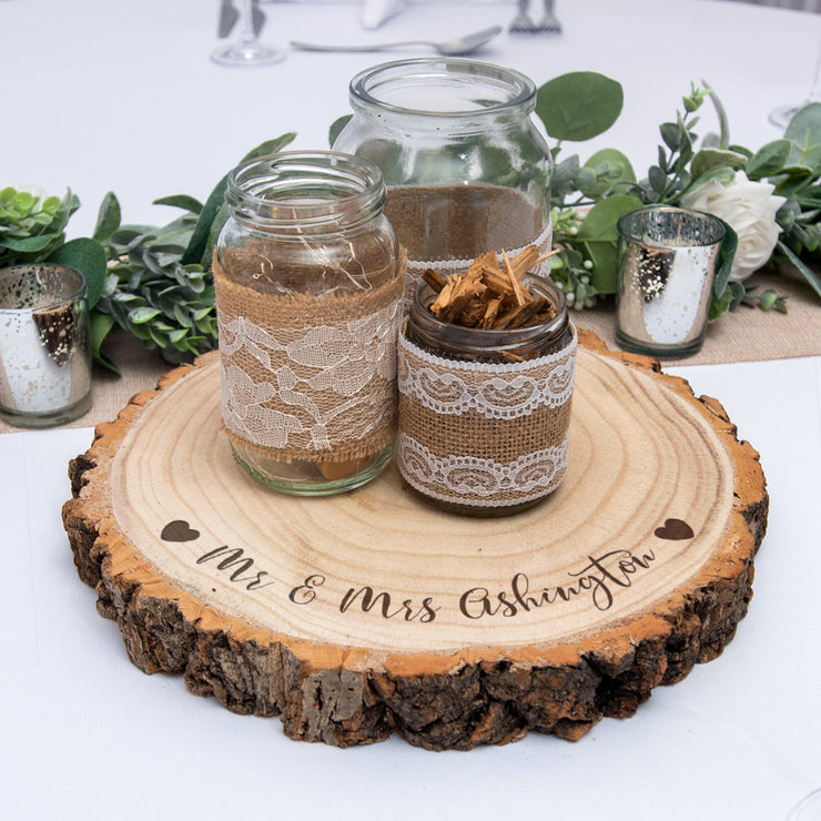 Large Married Names and Love Hearts Wedding Wood Slice Table Centrepiece Decor-Love Lumi Ltd