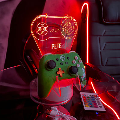 Personalised Neon Red Retro Games Controller and Headset Gaming Station-Love Lumi Ltd