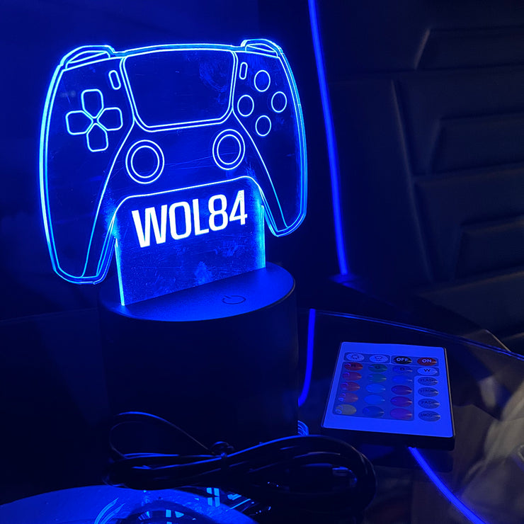 Personalised Neon Blue Games Controller LED light base-Love Lumi Ltd